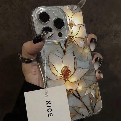 Ốp lưng điện thoại họa tiết hoa lá, in phẳng, thanh lịch, màu bạc, chất liệu chiffon, tối giản, thời trang, tương thích với iPhone 17/17 Pro Max, 15, 16/16 Pro, 15 Pro Max, P13, P14, P11 Soft Case, P12 Anti-Drop, XS, XR, 7/8 Plus, 7/8, S2, A14, A15, S23 Ultra, A50, A12, A32, A52, A72, A51, A21S, A13, A14, S22 Ultra, S23, A33, A53, S20 FE, phiên bản quốc tế, không phải phiên bản nội địa.