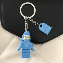 2pcs/Set Cartoon Pink Blue Shark Keychain Heart-Shaped Building Block Splicing Couple Key Ring  Doll Bag Pendant - A13 - View 5