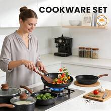 Sour Lemon 8pcs Cookware Sets Non Stick, Dark Grey Saucepan Set Non Stick With Frying Pans, Cookware Set Ceramic Pot And Pans, Granite Cooking Sets Pot And Pans For Induction Cooker And All Types Of Cookers - View 6