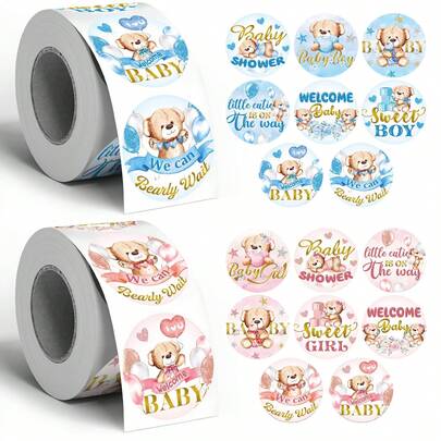 500 Stück Cartoon Bär Gender Reveal Aufkleber, 2,5 cm rund, blau für Jungen, rosa für Mädchen, Papier Ästhetik Aufkleber für Scrapbooking, Tagebuch, Laptop, Gender Reveal Party Zubehör, PVC wasserfeste Siegelaufkleber Sammelalbum Zubehör Schreibwaren Lustige Aufkleber