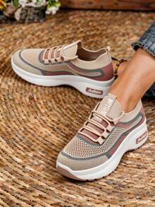 Women's Multi-Functional Casual Shoes. Flexible And Comfortable Upper, Non-Slip, Height-Increasing, And Shock-Absorbing. Washable. Fashion And Dynamic, Suitable For Everyday Wear, Running, Fitness, And Travel. - 卡其色 - 查看 5
