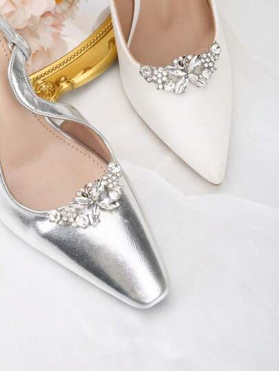 1 Pair (2pcs) Detachable DIY Shoe Accessories, Decorative Rhinestone Moon & Flower Metal Buckles In Gold, White, Black, Fashionable, Elegant Shoe Clips For High Heels, Pumps, Bridal Shoes, Date Shoes, Wedding Shoes