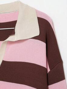 CAREE Women's Lightweight Fashionable Color Block Striped Stand Collar Long Sleeve Knit Sweater, Spring/Summer - Multicolor - View 6