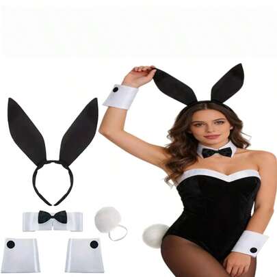 5pcs/Set Rabbit Ear Headband Set, Bunny Girl Costume, Halloween Party, Easter Event Accessories