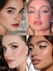 12 piezas de tatuajes temporales de purpurina plateada para pecas, pegatinas de tatuaje de sombra de ojos con purpurina, tatuajes de pecas brillantes de estrellas, adecuados para Pascua, festivales de música, citas, fiestas de verano, carnavales - Plateado - Ver 2