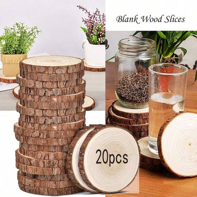 Những lát gỗ thô chưa qua xử lý, không khoan lỗ, 20 miếng, đường kính 2,75-3,15 inch, những miếng gỗ tròn tự nhiên còn vỏ cây, hoàn hảo cho các dự án thủ công DIY và trang trí Giáng sinh.