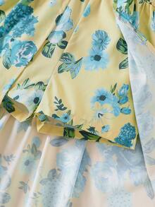 Young Girl Floral Ruffle Jumpsuit For Summer Vacation - Yellow - View 6