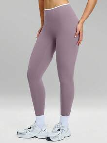 MFVIM 女士高腰压缩紧身裤，修身显瘦，吸湿排汗，柔软弹力面料，适合休闲、跑步、瑜伽、健身房锻炼 - 淺灰紫 - 查看 9