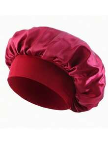 1pc Women's Satin Solid Color Beanie,Beach,Travel - Burgundy - View 21