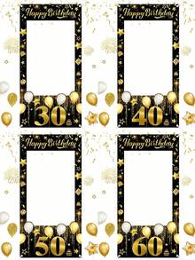 1 Pc 2026 Black & Gold Milestone Birthday Backdrop Bundle, 9 Age Options (16/18/20/30/40/50/60/70/80), Core Keywords: 2026, Birthday, Milestone, Black & Gold, Photo Booth Backdrop, Polyester, Waterproof, Foldable, Stain-Resistant, Birthday Party, Celebration, Home Decor - Black Gold Birthday - View 6