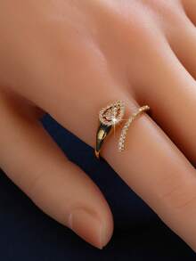 1 pieza Anillo ajustable para mujer, anillo geométrico abierto personalizado con micro-incrustación de circonita sintética, versátil, elegante y de moda, adecuado para regalo y uso diario - anillo abierto - Ver 2