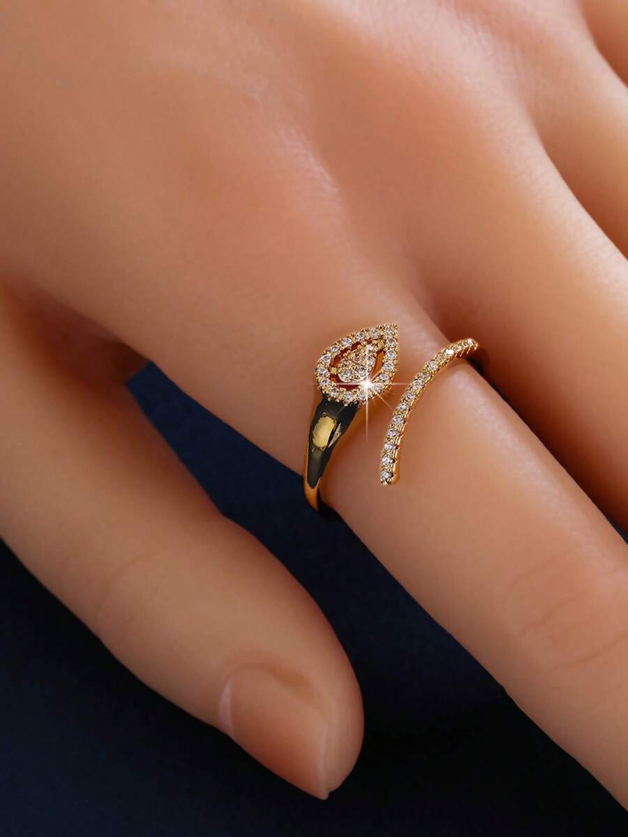 1 pieza Anillo ajustable para mujer, anillo geométrico abierto personalizado con micro-incrustación de circonita sintética, versátil, elegante y de moda, adecuado para regalo y uso diario