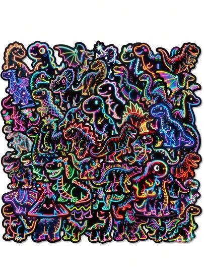 56pcs Glow-In-The-Dark Dinosaur Stickers, Cute Cartoon Dinosaur Waterproof Stickers Suitable For Water Bottles, Laptops, Phone Cases, Notebooks, DIY Crafts, Party Favors