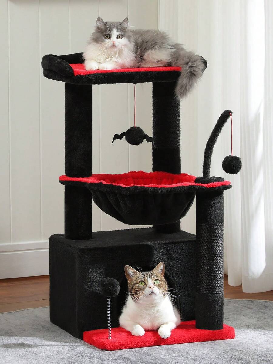 PAWZ Road 33" Cactus Cat Tree, Cat Tower For Indoor Cats With Large Cat Cave, Scratching Post For Cats With Deep Hammock And Cozy Top Resting Place - màu đen - Xem 1