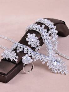 CORUIXI 4件套女士优雅首饰套装 - 银色水滴形锆石项链、手链、耳环、戒指，闪亮配饰，适合婚礼、派对、生日等场合 - 銀色 - 查看 2