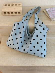 1pc Spring/Summer Korean Style Polka Dot Large Capacity Women's Shoulder Bag, Literary Fresh Crescent Bag, Durable Casual Vacation Cloth Bag, Available In Gray, Blue, Beige - A - View 6