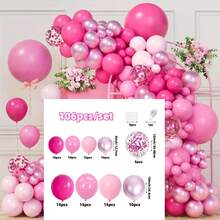 106pcs Mixed Rose Red Pink Balloon Garland Arch Set - Bright Pink, Bright Pink, And Rose Red Latex Balloons, Suitable For Princess Themed Birthdays, Showers, Weddings, Engagements, Anniversaries, Coming Of Age Ceremonies, And Women's Singles Parties, Babyshower, Mother's Day, Thanksgiving - View 6