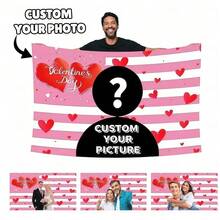 1 buah Bendera Hari Valentine Kustom - Dapat Dikustomisasi dengan Foto Pribadi, Dekorasi Gaya Amerika Berwarna Merah Muda Romantis, Cocok untuk Kamar Tidur, Asrama, Pesta, Pajangan Luar Ruangan, Konser, dan Hadiah Pasangan - MultiWarna - View 1