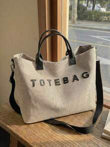 Casual Minimalist Letter Print Tote Bag, Lightweight Versatile Handbag & Shoulder Bag - Black - View 2