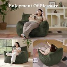 Giant Plush Bean Bag Chair for Adults with Armrests - Oversized Comfy Green Beanbag Lounge Lazy Floor Sofa Accent Chair for Living Room Bedroom and Dorm Cozy Fluffy Single Cloud Mini Couch - Verde - Ver 6