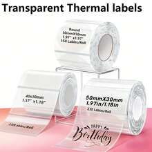 Transparent Round/Square Thermal Label Paper, Specifications: Round 50*50Mm (150 Sheets Per Roll), 40*30Mm (230 Sheets Per Roll), Transparent Unprinted Stickers - View 1