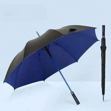 Paraguas grande de colores con mango recto, apto tanto para días soleados como lluviosos, con funda impermeable. - azul - Ver 2