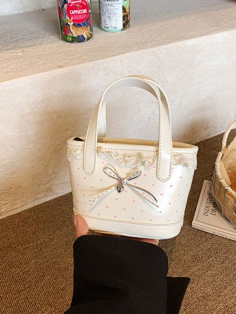 Túi xách ren hình trái tim, túi xô mini ngọt ngào và cá tính, túi đeo chéo độc đáo dành cho nữ.