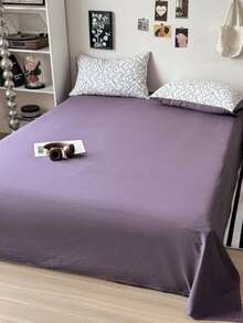 四件套奢华复古米拉弗洛雷斯风格被套套装（1*被套+1*床单+2*枕套，不含被芯），紫色花卉图案，黑色和灰色叶子，纯色床单，适合情人节和日常使用，触感柔软，透气性佳，100%聚酯纤维面料，四季皆宜，可机洗，单人/双人/大号尺寸 - 紫色 - 查看 10