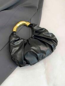 Pleated Cloud Design Handbag, Fashionable Luxury Lightweight Dumpling Shaped Tote Bag For Women - Black - View 9