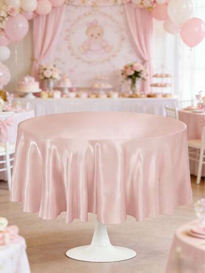 1件玫瑰金缎面圆形桌布，女婴派对装饰，纯色光滑面料可重复使用桌布，性别揭晓派对桌布，迎婴派对装饰，新生儿派对桌布，周年纪念派对桌布，女童一周岁生日派对装饰，婚礼装饰，婴儿派对装饰，家居装饰，儿童房装饰，厨房餐厅装饰，酒店宴会餐厅装饰，节日庆典宴会装饰，派对用品，派对礼品