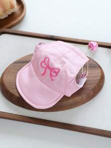 1 pieza Sombrero para mascotas, Accesorios para perros pequeños, cachorros, Teddy Pomeranian, Sombrero de protección solar con moño - Rosa - Rosa - Ver 2