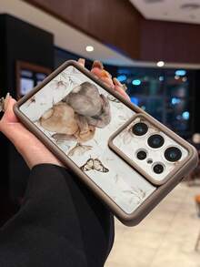 1pc Dual Rabbit & Butterfly Pattern Shockproof Phone Case, Minimalist Ins Style Thick Coffee Brown Phone Cover Compatible With Apple 17 Pro Max/11/12/13/14/15 Pro Max/16 Plus/16 Pro Max/16E, Galaxy A55/A15/S24 Ultra/S25 Ultra, Honor, One Plus - Brown - View 11