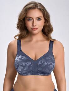 Plus Size Wireless Soft & Comfortable Jacquard Full Coverage Everyday Bra Without Padding - Dusty Blue - View 6