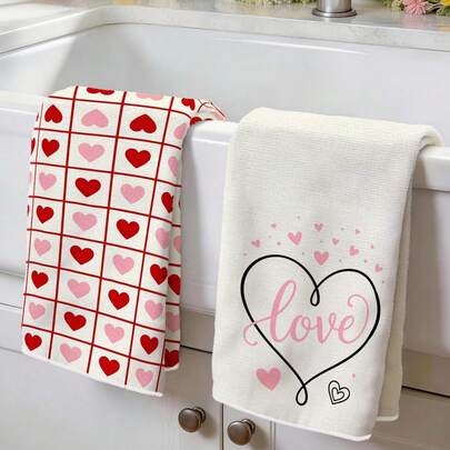 2 paños de cocina, paños de microfibra para platos con diseño de corazón, 40*60cm/15.7*23.6in, impresión de un solo lado, trapos de limpieza de cocina, adecuados para restaurante, cocina, decoración de baño, regalo para fiestas