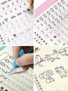 4pcs Sank Magic Practice Copybook For Kids, Reusable Erasable Handwriting Workbook Set With Pen, Number Tracing, Alphabet And Calligraphy Training Book, Perfect For Preschoolers And Kindergarten Children, Helps Improve Writing Skills, Pen Control And Basic Learning Ability, Practical Early Educational Writing Tool For Home Study, Classroom Learning And Daily Practice - Multicolor - View 7