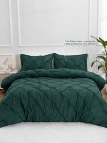 Set Sprei Ukuran Penuh Motif Bunga Pom-Pom Warna Polos 3 Buah, Set Termasuk (1 Sprei dengan Resleting + 2 Sarung Bantal Tanpa Isian), Cocok untuk Perlengkapan Tempat Tidur Kamar Tidur dan Asrama - Dark Green - View 10