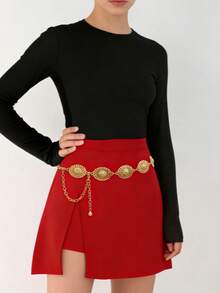 1 pieza Cadena para la cintura de mujer con decoración metálica, cinturón versátil con decoración de luna, cinturón de metal multicapa para decorar vestidos en verano, escuela, otoño y Halloween - Dorado - Ver 11