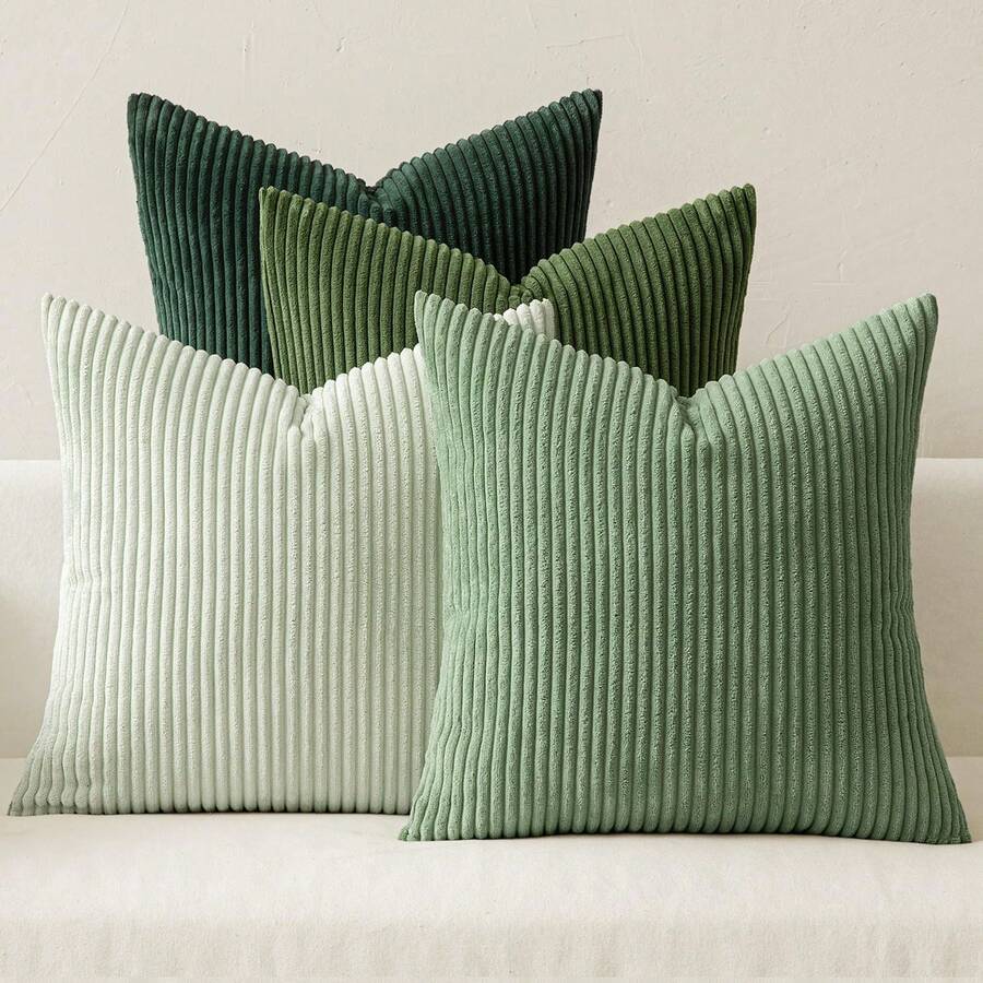4pcs Bohemian Countryside Style Cushion Covers, Gray-Green Modern Nordic Soft Corduroy Throw Pillow Covers, Spring Home Decor For Sofa, Bed, Living Room (4-Piece Set) - Multicolor - View 1