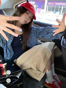 Chân váy chữ A màu đen kiểu Nhật Bản, có túi, thiết kế trẻ trung cho mùa xuân. - Màu be - Xem 5