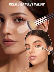 SEPROFE 1pc Dual-Ended Makeup Brush, Versatile 2-In-1 Foundation And Concealer Brush, Ultra-Soft Fibers Contour Face, Suitable For Foundation And Concealer, Premium Quality Wooden Handle - Brown - View 5