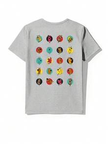 SHEIN X SCOOBY-DOO 可愛字母印花圓領短袖T恤，時尚休閒夏季款 - 花灰色 - 查看 4