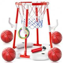 Pool Basketball Hoop Toys for Ages 4-8 8-12 and Adult Summer Outdoor Swimming Pool Games Water Play Toys Family Party for 2 in1 Pool Basketball Hoop and Ring Game with 4 Balls 12 Rings and Pump - Aro de baloncesto para piscina 2 en 1 rojo - Ver 2