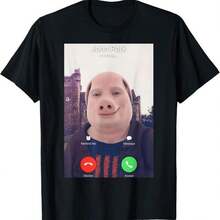 100% Cotton John Pork Is Calling T-Shirt, Casual Crew Neck, Birthday - 黑色 - 查看 2