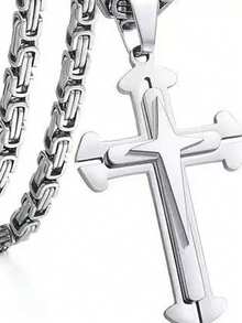 Minimalist Gold & Silver 3-Layer Cross Pendant Necklace, Stainless Steel Chain, Fashionable Versatile Charm Jewelry, Party Accessory Gift - Necklace - View 4