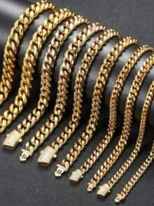 6毫米不锈钢男士14K金链，配锆石弹簧扣，钛钢材质，节日礼物 - 款式1 - 查看 2