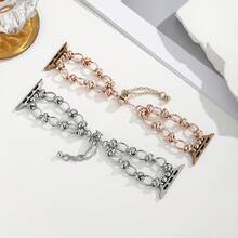 1pc Women's Handmade Metal Chain Watch Band, Stainless Steel Strap Fits 38/40/41mm, 42/44/45/46/49mm Ultra/SE/8/7/6/5/4/3/2/1 - Rose Gold - View 3