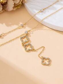 1pc Elegant, Luxurious, Classic & Versatile Summer Beach Vacation Sparkling Metallic Hollow Four-Leaf Clover Pendant Y-Necklace For Women - Golden - View 4