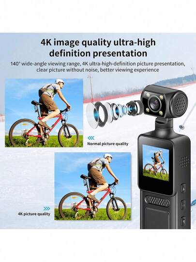 1pc 4K Ultra HD Mini Action Camera With Screen, Portable Motorcycle Riding Recorder With Rotatable Lens And Night Vision, Compact Outdoor Sports Camera For Adventure, Tracking And Law Enforcement, Safety Recording