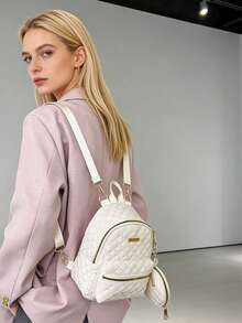 Ba lô mini chần bông dành cho nữ, có ngăn đựng tiền xu, túi đeo chéo 2 trong 1, ba lô nhỏ gọn thường ngày cho bé gái. - Nhiều màu - Xem 5