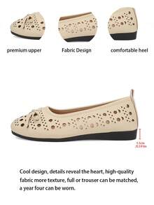 2026 New Arrival Women's Elastic Ankle Strap Round Toe Wedge Flats - Apricot - View 7